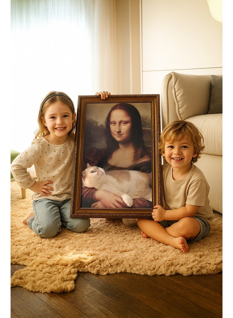 سرير خدش للقطط بتصميم الموناليزا | إطار فني بتأثير لوحة زيتية ثلاثية الأبعاد 4D | تصميم لوحة عالمية شهيرة | لوح خدش وعش للقطط - Image 2